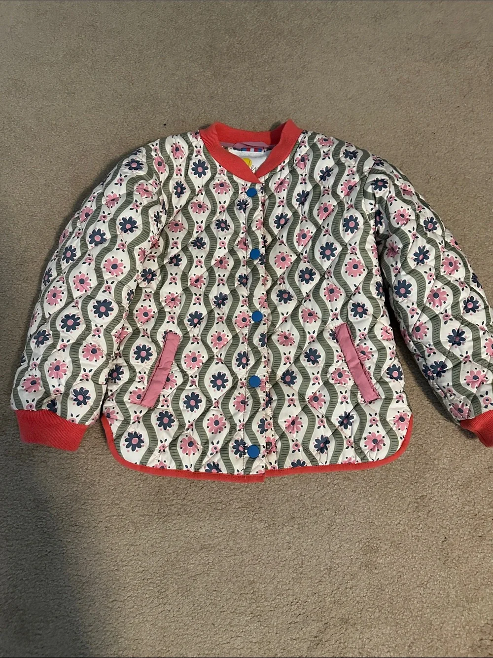 Boden Girls Quilted Floral Puffer Jacket